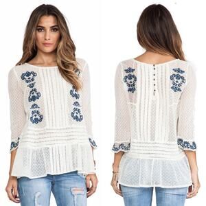 Free People Jocelyn's Embroidered Tunic Top Womens size XS Ivory Lace + Mesh